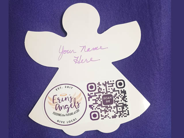 Photo of an Erin's Angels angel cutout against a purple background