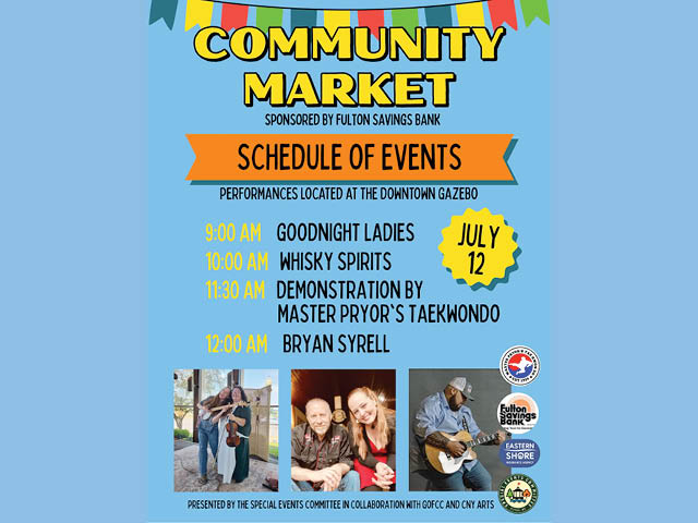 Community Market flier with the schedule of events