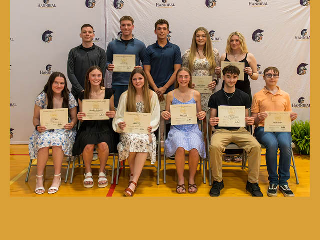 Hannibal High School seniors who earned the President’s Award for Academic Excellence gather for a group photo 