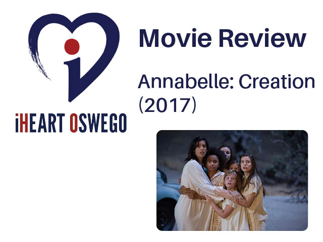 Movie review graphic with still from Annabelle: Creation (2017)