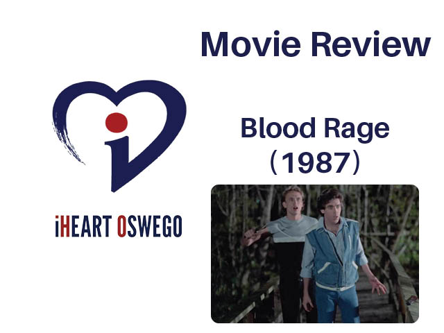 Movie review graphic with a still from "Blood Rage"