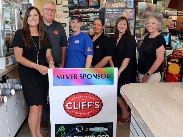 Pictured above from left are OCO Fund Development Coordinator Bridget Dolbear, Director of Operations for Cliff’s Local Market Rick Miller, Fulton Store Manager Ashley Davenport, Food Service Manager Cory Reynolds, and Angela Dwyer and Christina Wallace of OCO. 