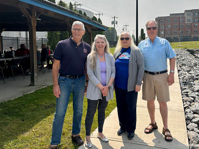 From left: Captain Bob Wood, vice president, SBMCA; Captain Kathryn Tingley, president, SBMCA; Mercedes Niess, executive director, H. Lee White Maritime Museum; and Dr. Bob Morgan, museum vice president.