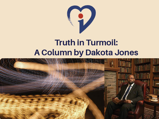 Truth in Turmoil graphic with an inset photo of author Dakota Jones