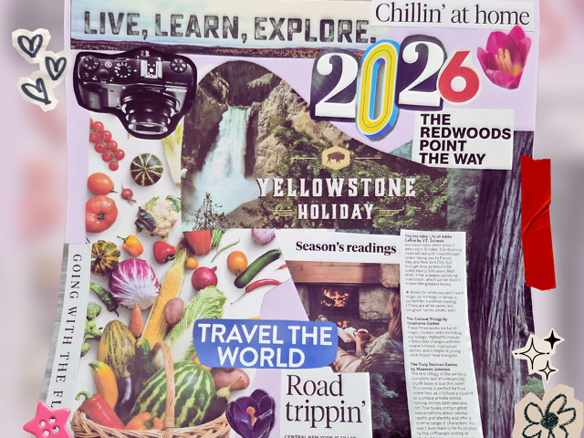 A sample vision board with clippings from magazines and the year 2026 shown prominently