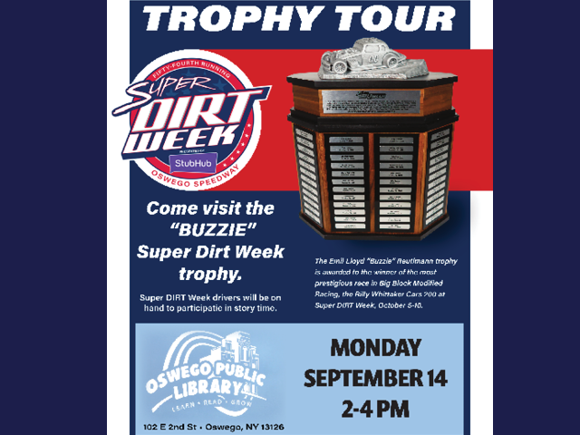 Meet the "Buzzie," the Super DIRT Week Trophy at the Oswego Public Library