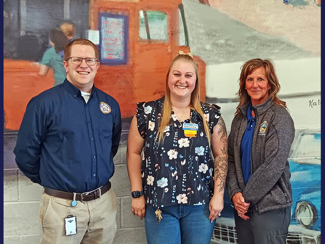 Pictured from left are Oswego County Emergency Management Deputy Director Tyler Peet; Walmart Front-End Manager Marissa Miller; and Oswego County Emergency Management Director Cathleen Palmitesso. 