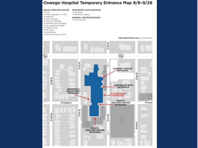 Temporary Change to Oswego Hospital Access Sept. 8–28
