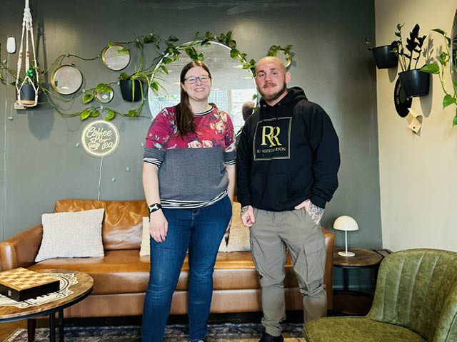 Bekkah Frisch of iHeart Oswego and Ryon Fogarty of Situational Homes stand together