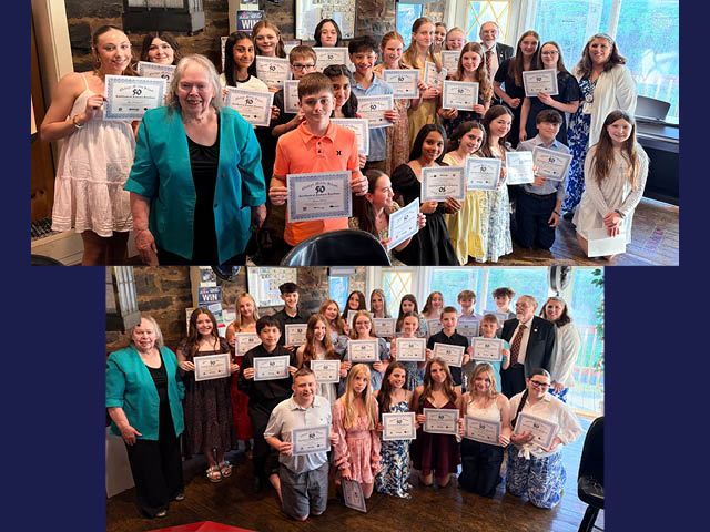 Two group photos top and bottom with the Oswego Middle School top 50 students