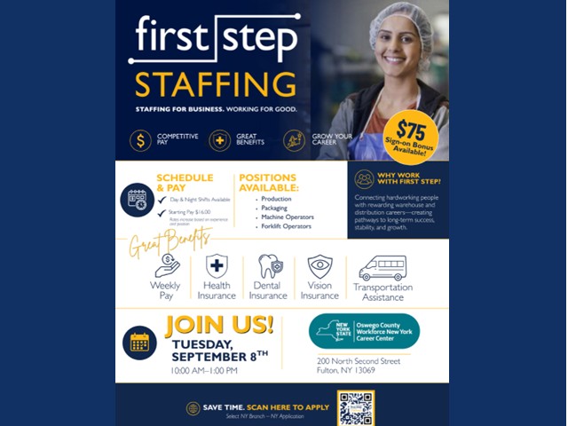 First Step Staffing Holding Hiring Event September 8