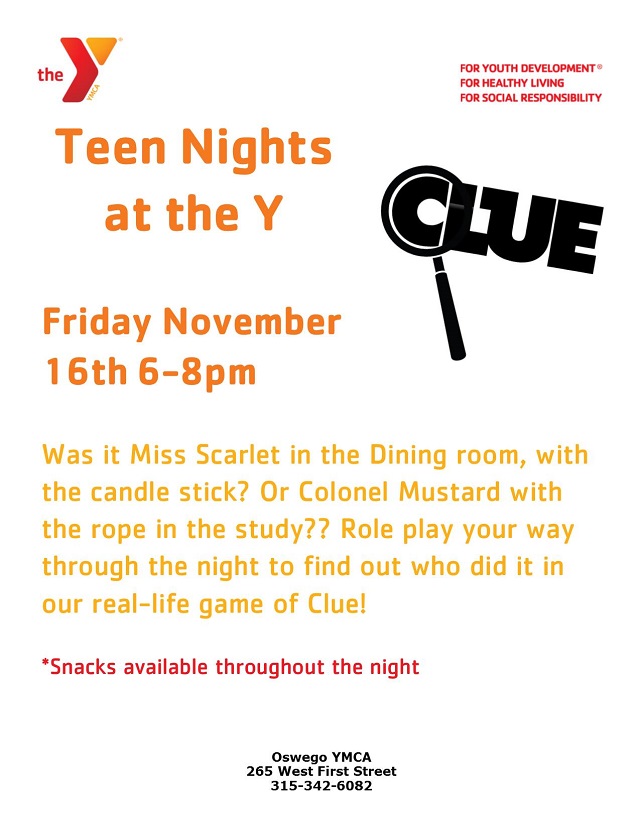 ymca teen clue night