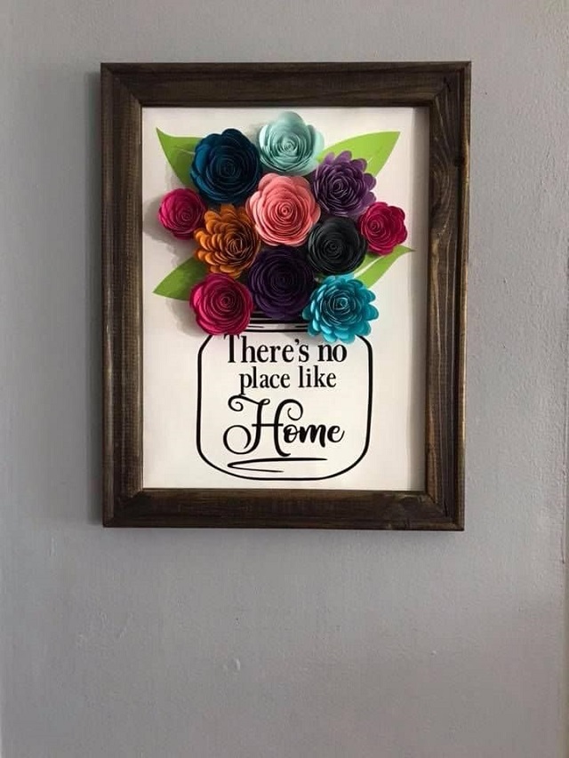 Mason Jar Paper flower canvas sign