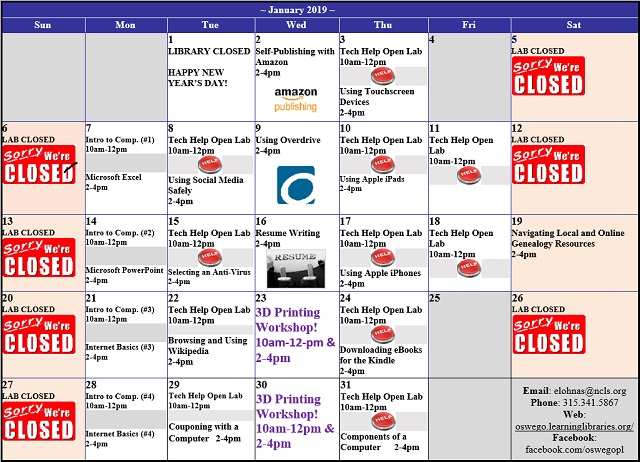 Oswego Library Workshops and Open Labs