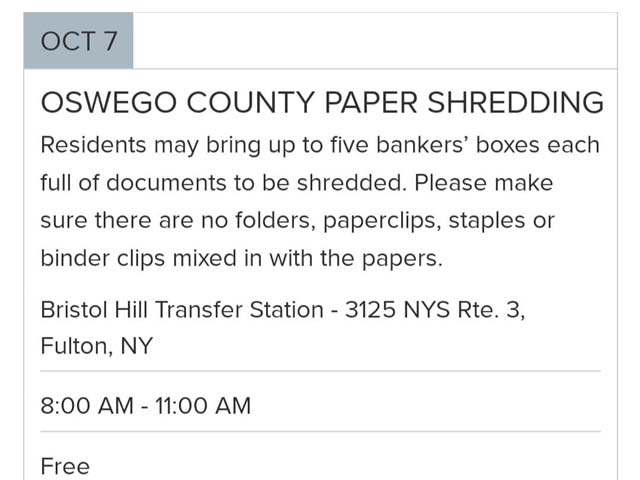 Bristol Hill Landfill Station Oswego County Paper Shredding 10.7.23