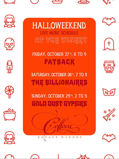 Colloca Halloween weekend music schedule 10.27 10.29.2023
