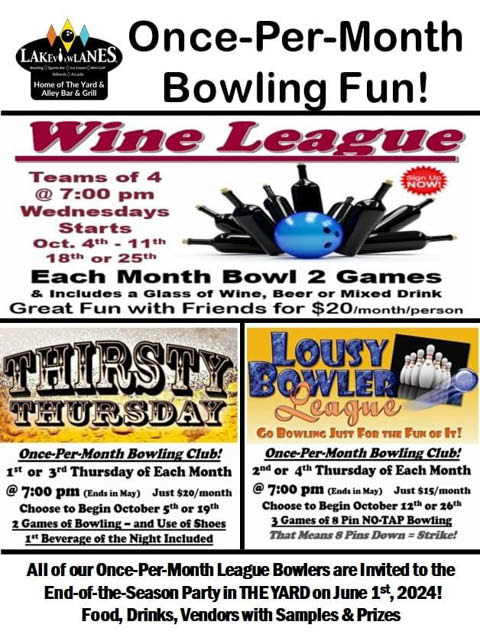 Lakeview Lanes Bowling Leagues Wine League Oct 4 11 18 25 2023