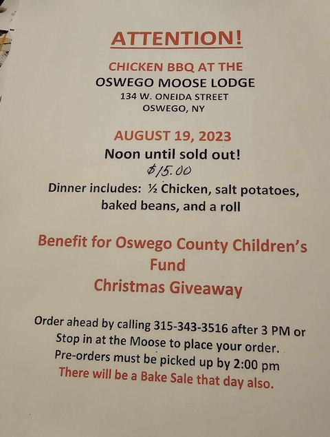 Oswego Moose Lodge Chicken BBQ 8.19