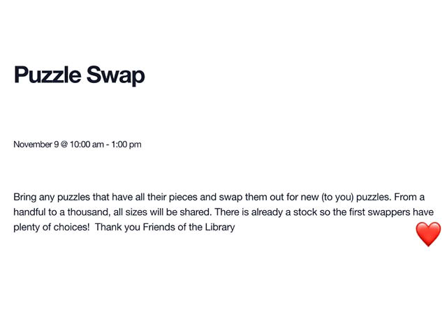 Oswego Public Library Puzzle Swap 11.9.2023