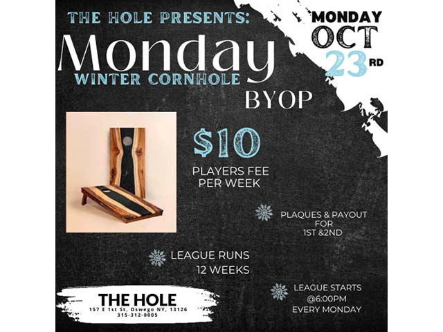 The Hole Presents Monday Night Winter Cornhole League BYOP 10.23.2023