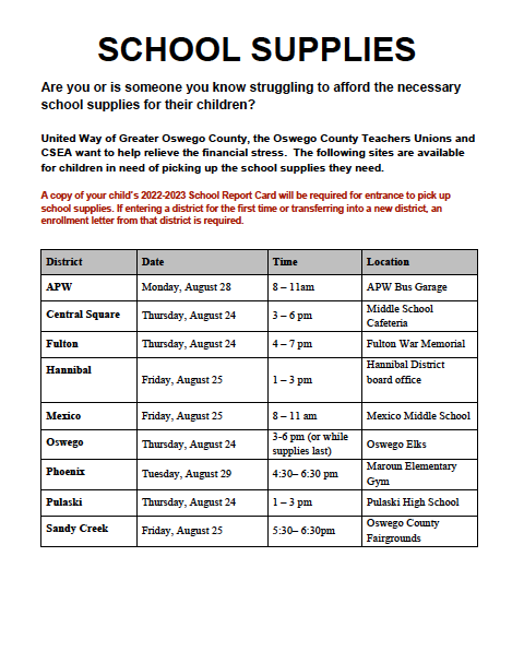 United Way Stuff A Bus Distribution Points 8.24 8.29