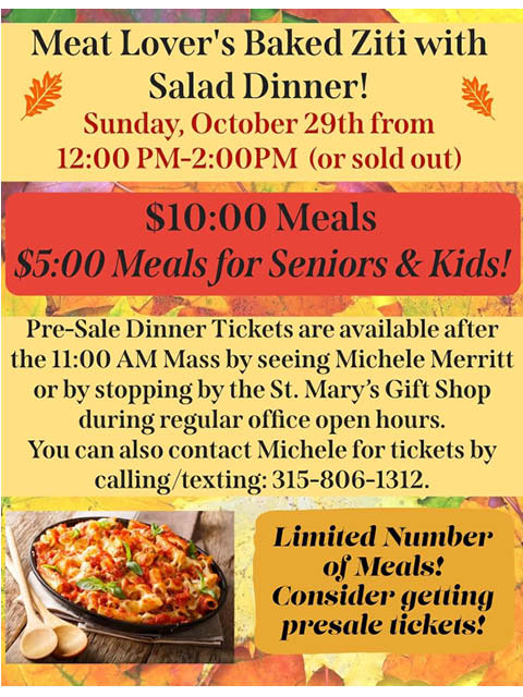 st marys assumption baked ziti dinner 10.29.2023