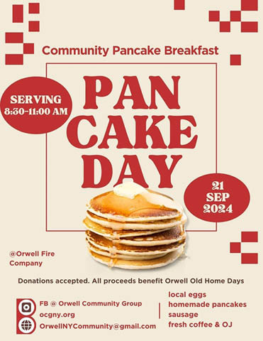 community pancake breakfast orwell fire co 9.21.2024