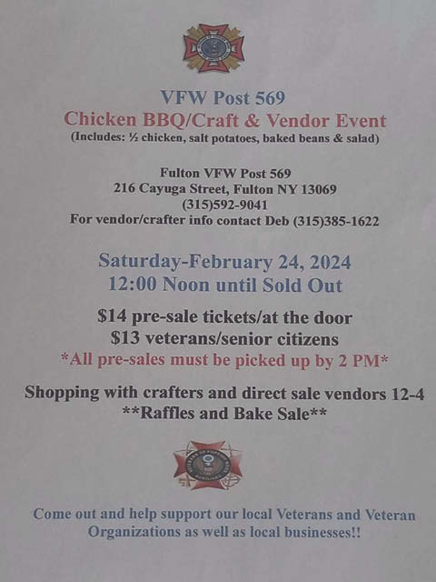 fulton vfw chicken bbq craft fair 2.24.2024