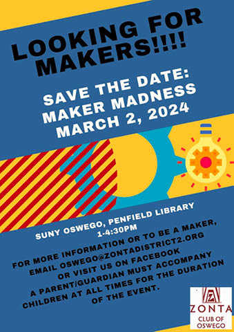 maker madness suny oswego zonta penfield library 3.2.2024