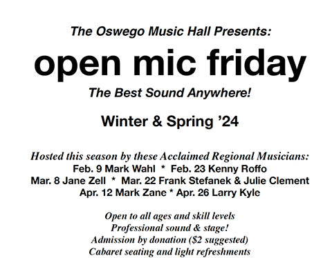 oswego music hall open mics february april 2024