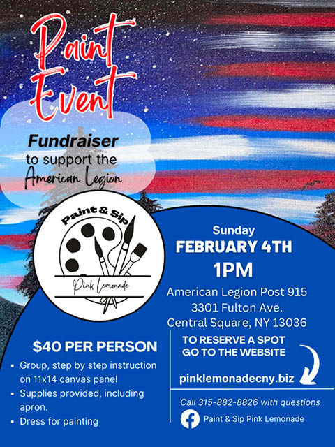 paint and sip pink lemonade central square american legion fundraiser 2.4.2024