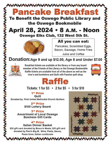 pancake breakfast opl bookmobile oswego elks 4.28.2024