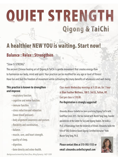 quiet strength qigong tai chi classes wednesdays blue feather wellness fulton 2024
