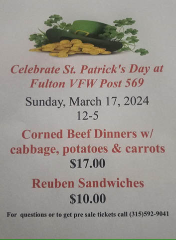 st patricks day dinner fulton vfw 3.17.2024