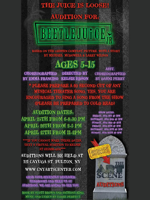 beetlejuice jr auditions cny arts center april 25 27 2025