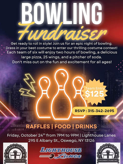 bowling fundraiser lighthouse lanes oswego county childrens fund 10.24.2025