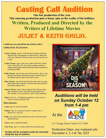 casting call auditions dis the season cny arts center 10.12.2025