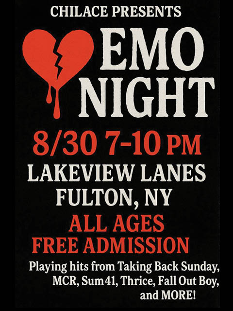 chilace emo night lakeview lanes 8.30.2025