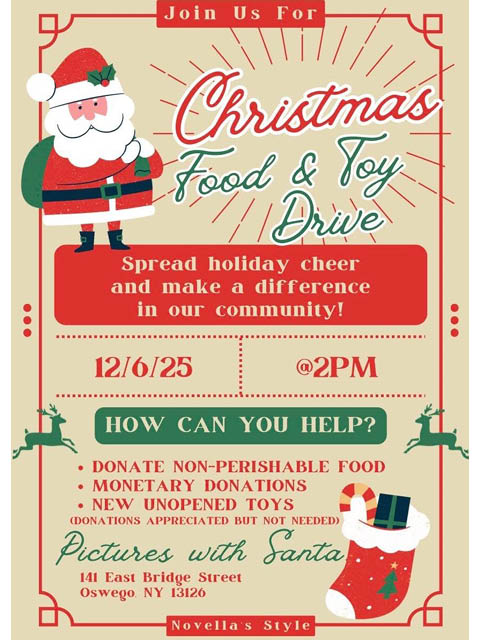 christmas food toy drive novellas salon 12.6.2025