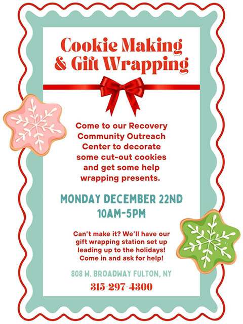 cookie wrapping gift making friends recovery community outreach center 12.22.2025