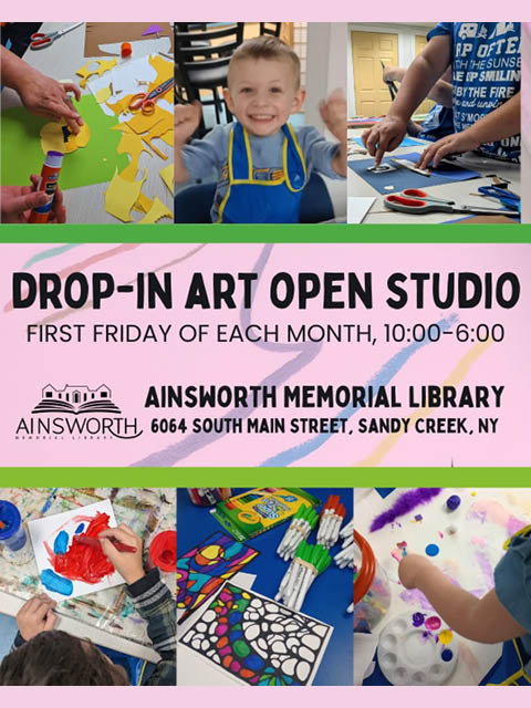 drop in art studio 1st friday month ainsworth library sandy creek 2025