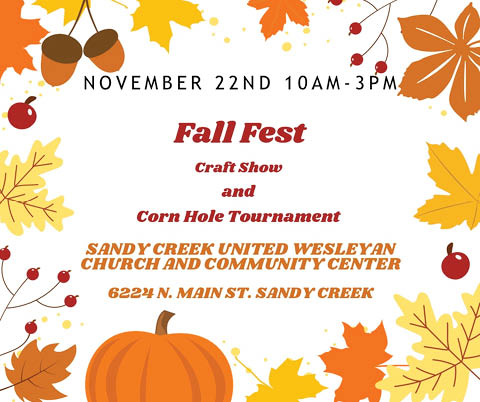 fall fest craft show sandy creek united wesleyan church 11.22.2025