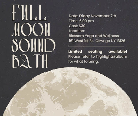 full moon sound bath blossom yoga beauty clarified 11.7.2025