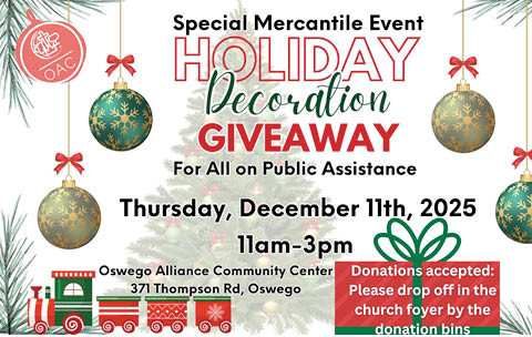 mercantile holiday decoration giveaway for those on public assistance oswego alliance 12.11.2025