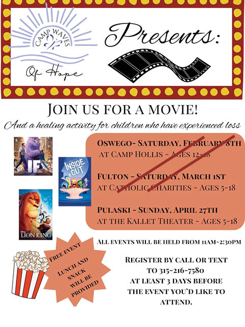 movie night grief lion king kallet theater oswego county hospice friends 4.27.2025