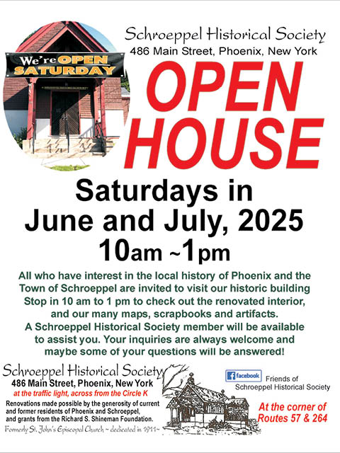 open house schroeppel historical society phoenix ny june july 2025
