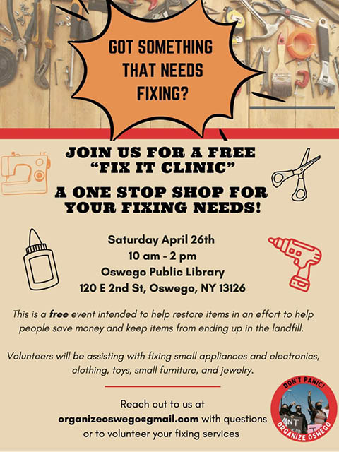organize oswego fix it clinic library 4.26.2025