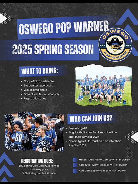 oswego pop warner registration dates 2025