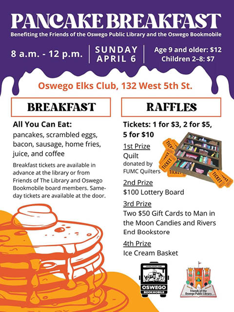 pancake breakfast bookmobile oswego elks club 4.6.2025