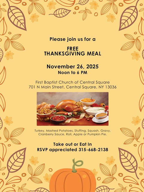 thanksgiving meal free central square first baptist church 11.26.2025